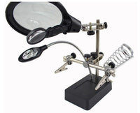 Helping Hand 2.5X/7.5X/10X LED Lighting Black Magnifying Glass Clamp Stand